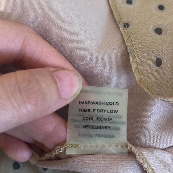 A9 Sugarlips Tan Brown Polka Dot High Neck Hi Low Maxi Dress Size XS EUC - Picture 5 of 9